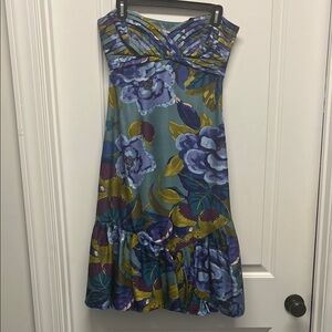 Deletta Anthropologie Strapless Dress in Blue and Purple Floral